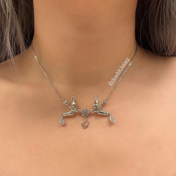 Auth Vintage Dior Logo Bird of flowers Crystal Drop Necklace w/ Silver Hardware - Picture 7 of 7